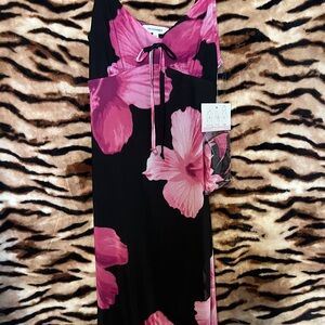 Black Maxi Dress with Bold Pink Floral Print